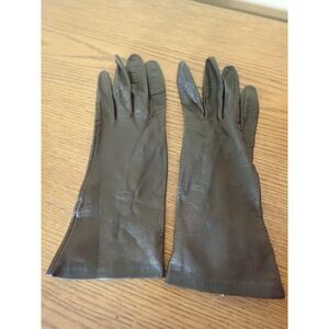 Vintage Black Gloves Leather 100% Silk Made in Italy Size 8 Formal Glam Elegant